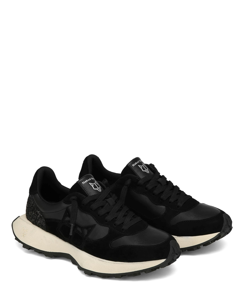 Naked Wolfe Paint Sheep Leather & Glitter Dirty Black Sneakers | 7602-GYXTS