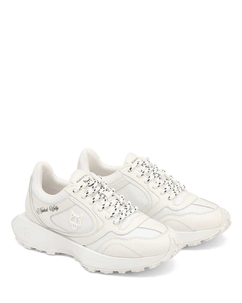 Naked Wolfe Season White Mesh and Leather Combo Sneakers | 1726-BAVEO