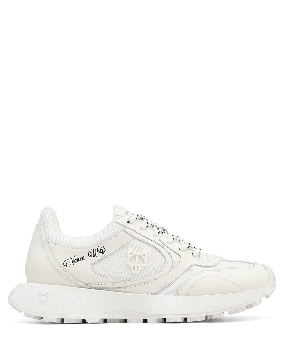 Naked Wolfe Season White Mesh and Leather Combo Sneakers | 1726-BAVEO