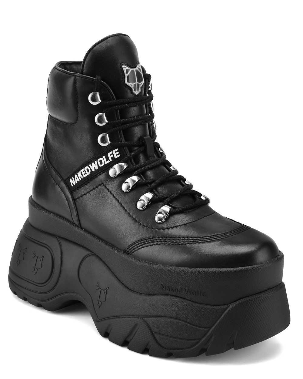 Naked Wolfe Spike Black Leather Sneakers | 3579-QOFGS