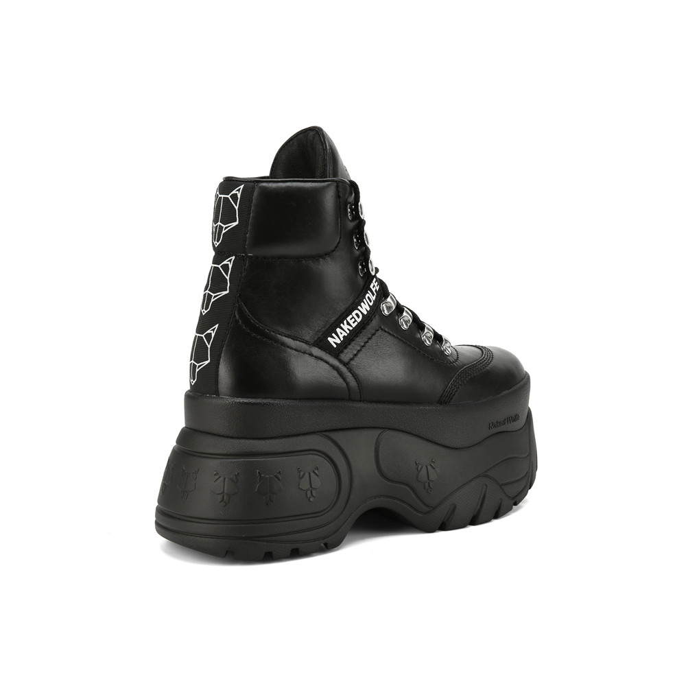 Naked Wolfe Spike Black Leather Sneakers | 3579-QOFGS