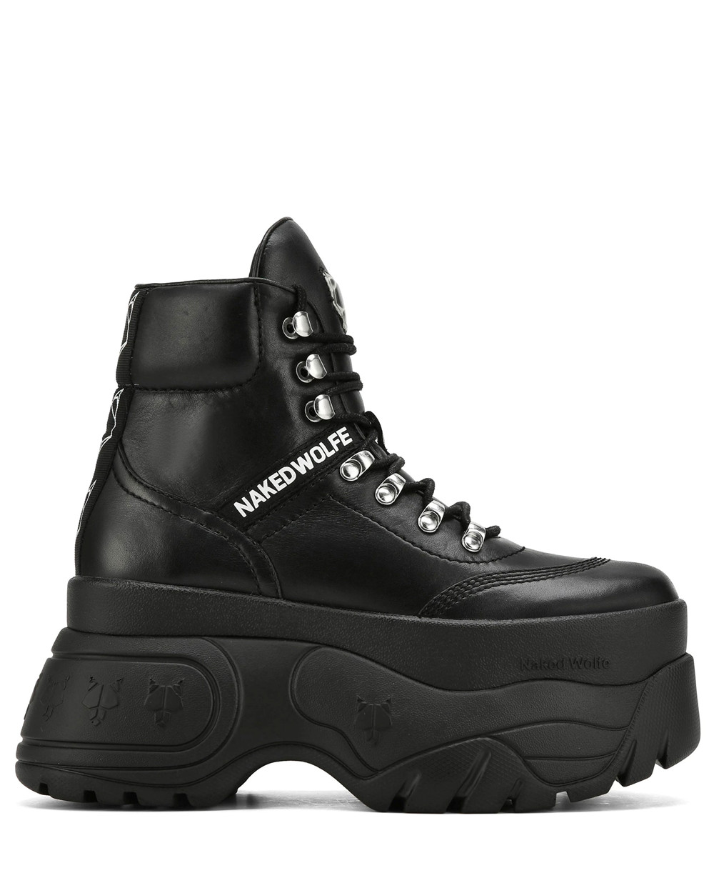 Naked Wolfe Spike Black Leather Sneakers | 3579-QOFGS