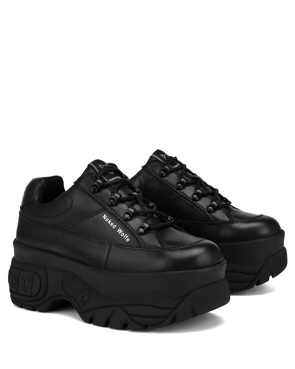 Naked Wolfe Sporty Black Leather Sneakers | 4018-IKZEB