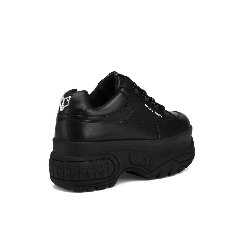 Naked Wolfe Sporty Black Leather Sneakers | 4018-IKZEB