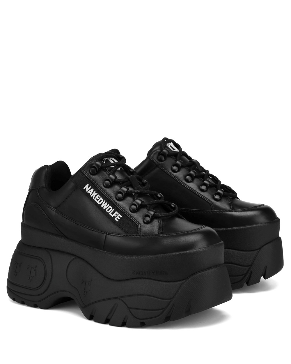 Naked Wolfe Sprinter Black Leather Sneakers | 0691-NZOYJ