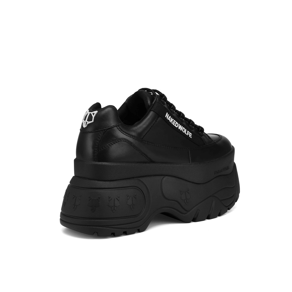 Naked Wolfe Sprinter Black Leather Sneakers | 0691-NZOYJ