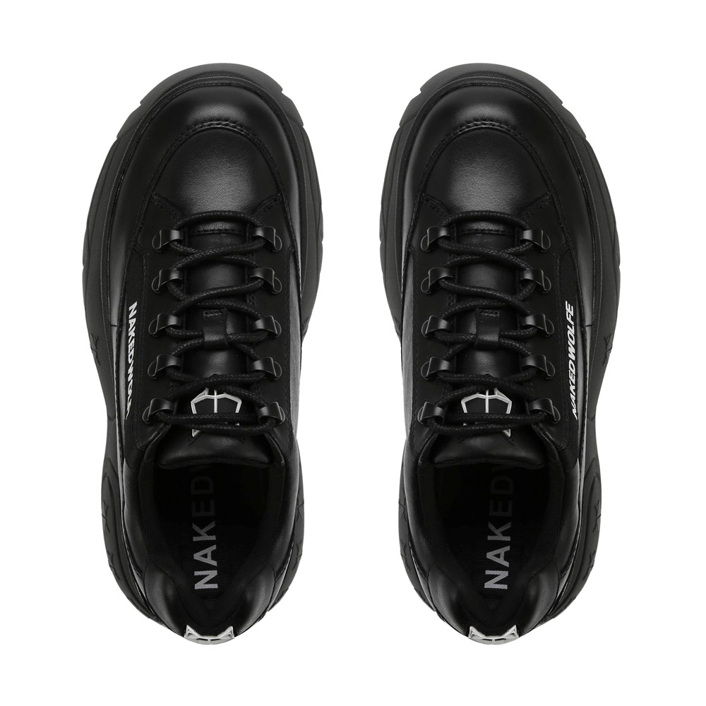 Naked Wolfe Sprinter Black Leather Sneakers | 0691-NZOYJ