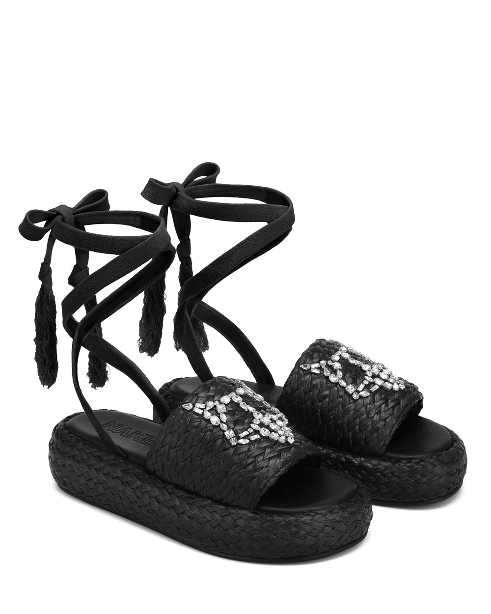 Naked Wolfe Surf Raffia Black Sandals | 0642-VAIHB