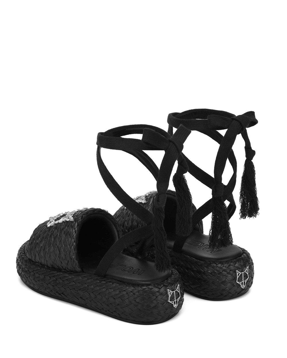 Naked Wolfe Surf Raffia Black Sandals | 0642-VAIHB