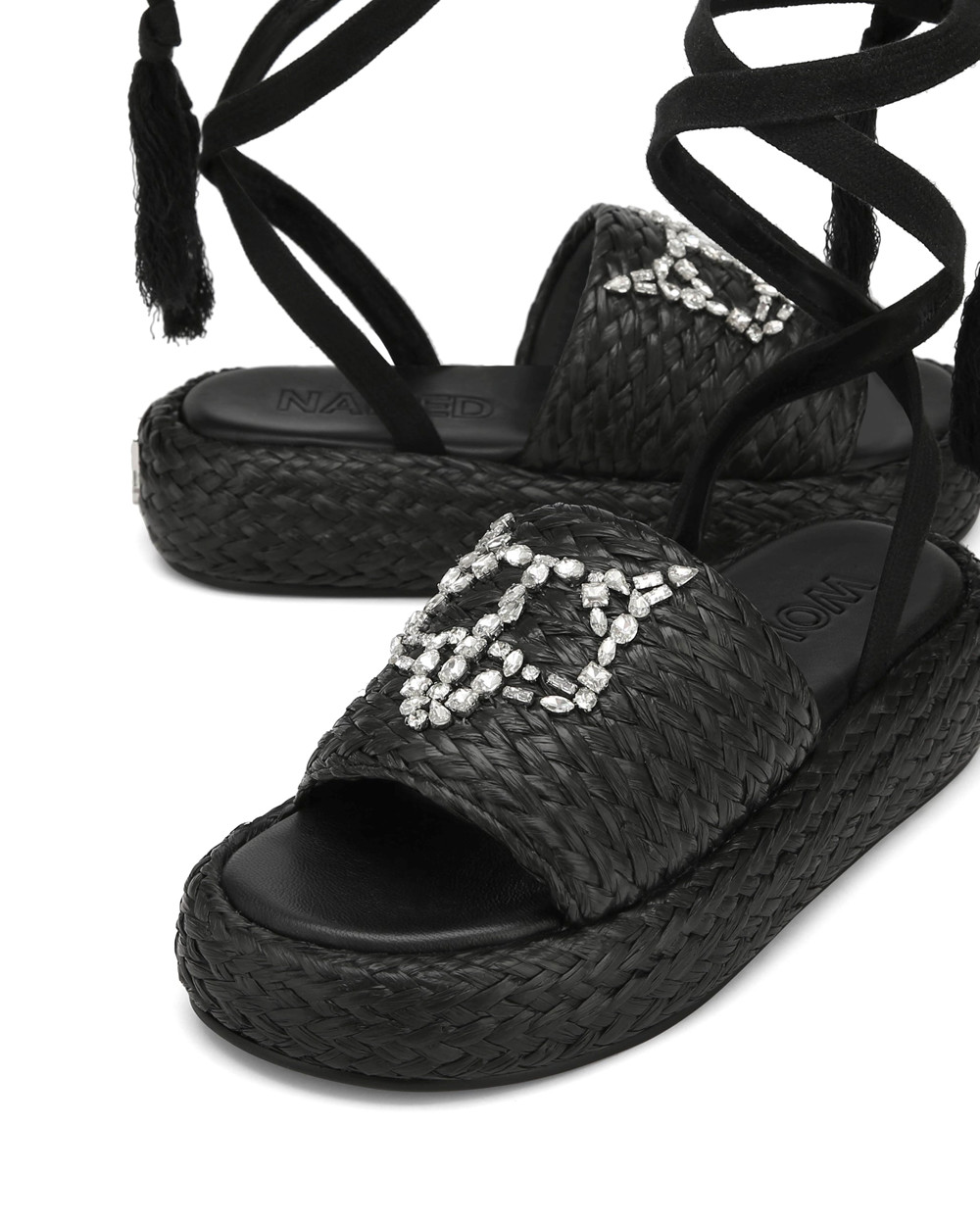 Naked Wolfe Surf Raffia Black Sandals | 0642-VAIHB