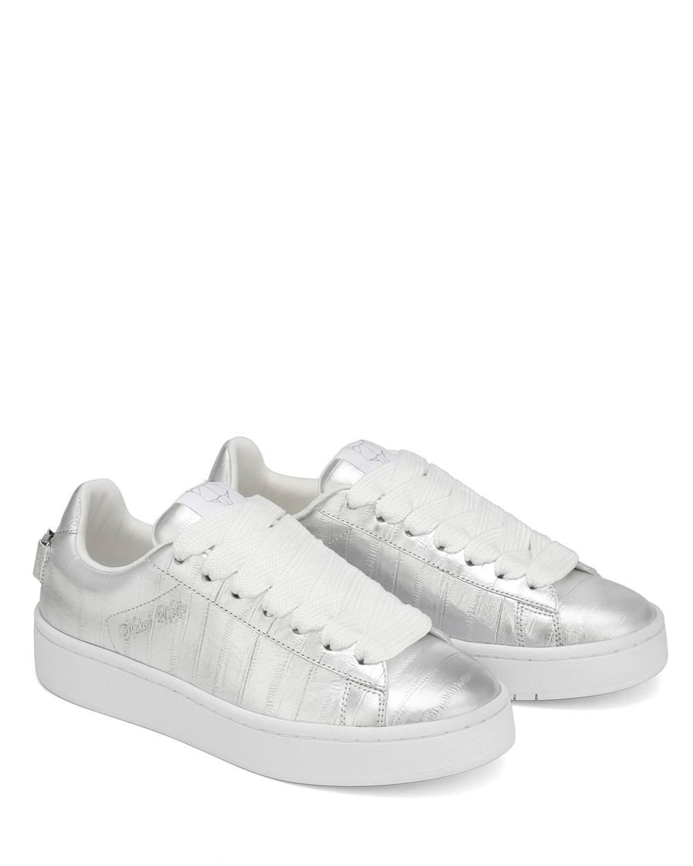 Naked Wolfe Suri Eel Print Leather Silver Sneakers | 4125-HZVTN