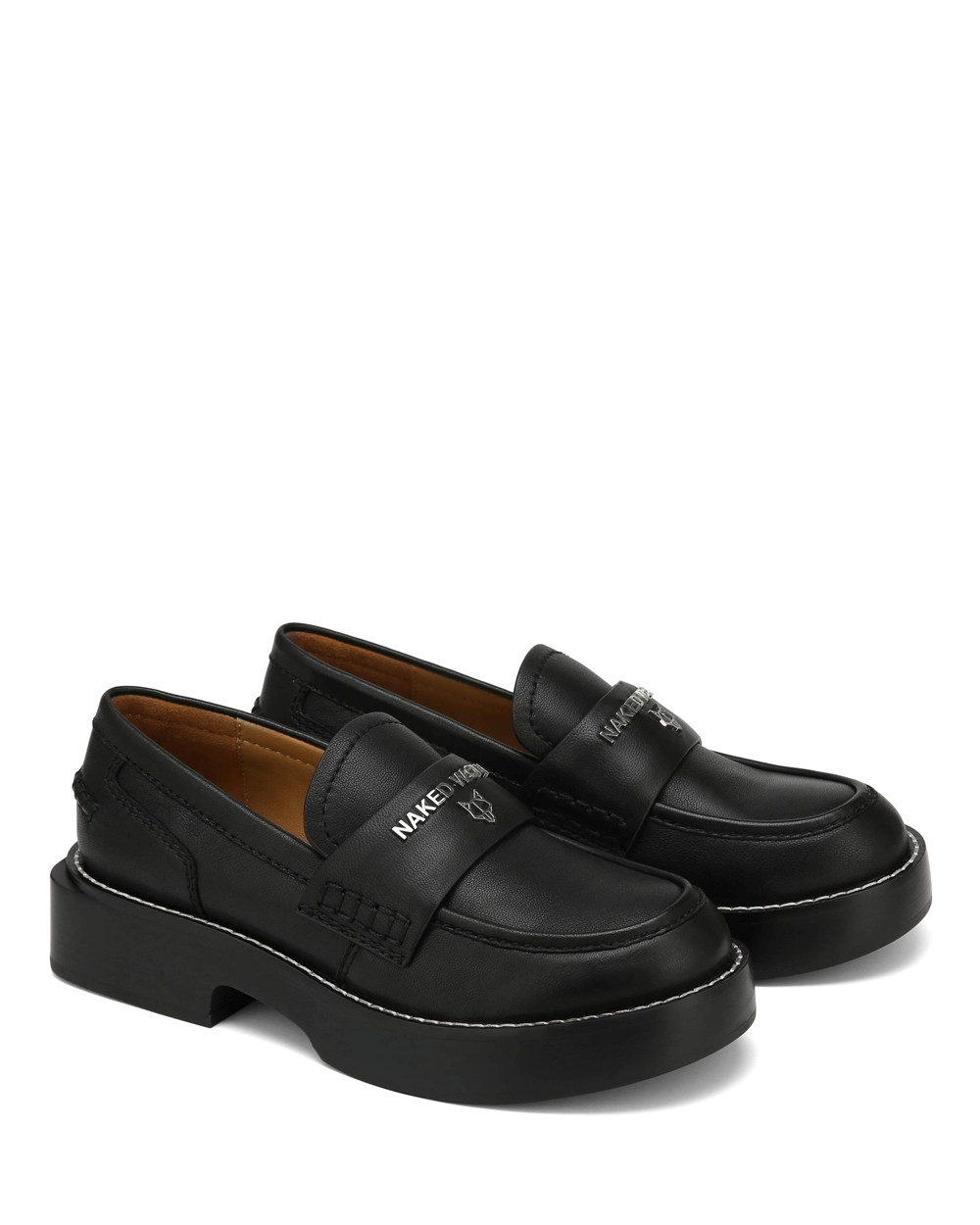 Naked Wolfe Swan Cow Leather Black Loafers | 9785-LDQRN