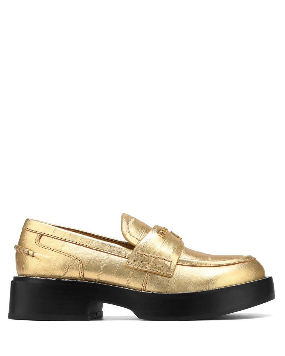 Naked Wolfe Swan Eel Print Leather Gold Loafers | 1204-QERGV