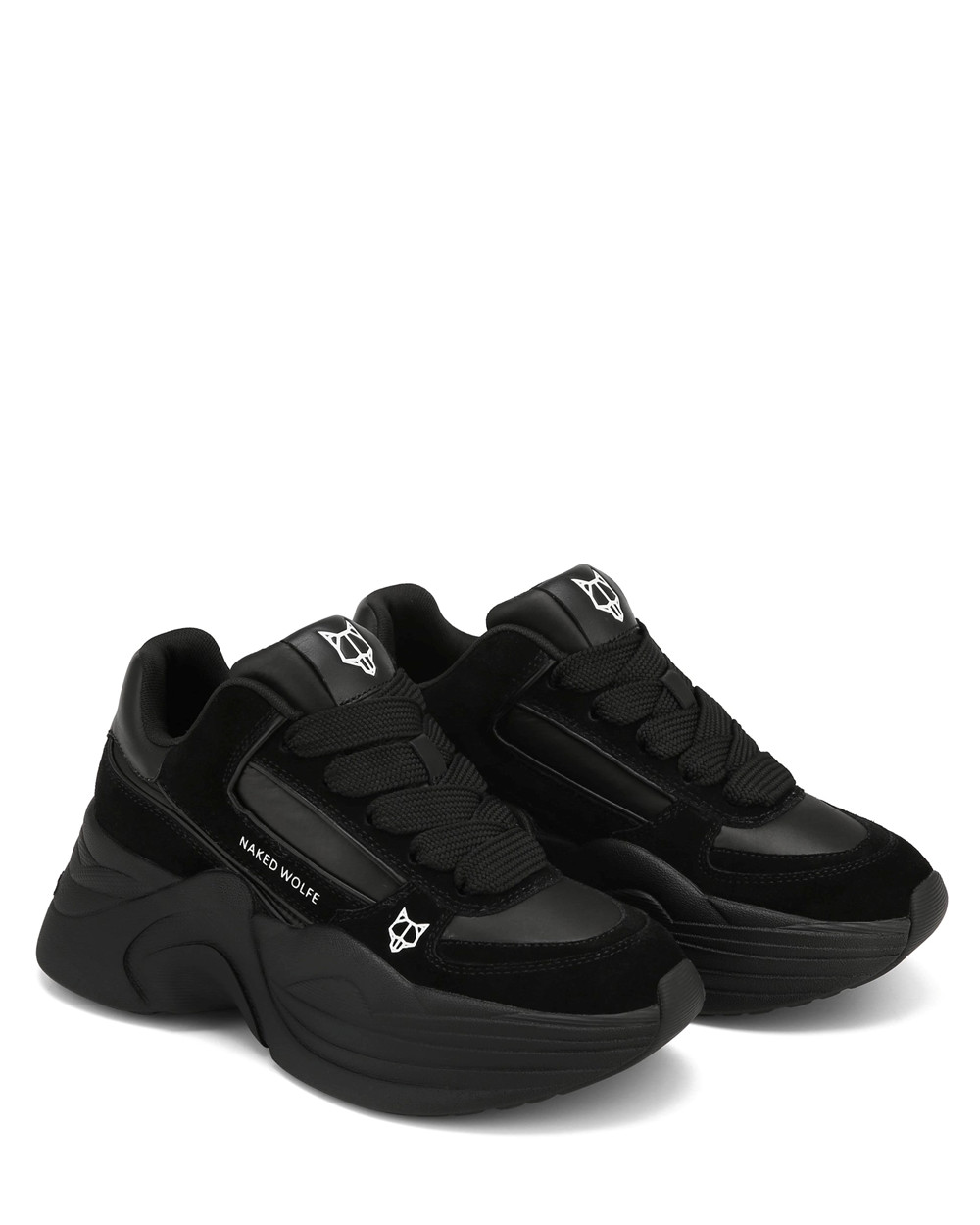 Naked Wolfe Temple Black Leather/Suede Sneakers | 1486-OLTMZ