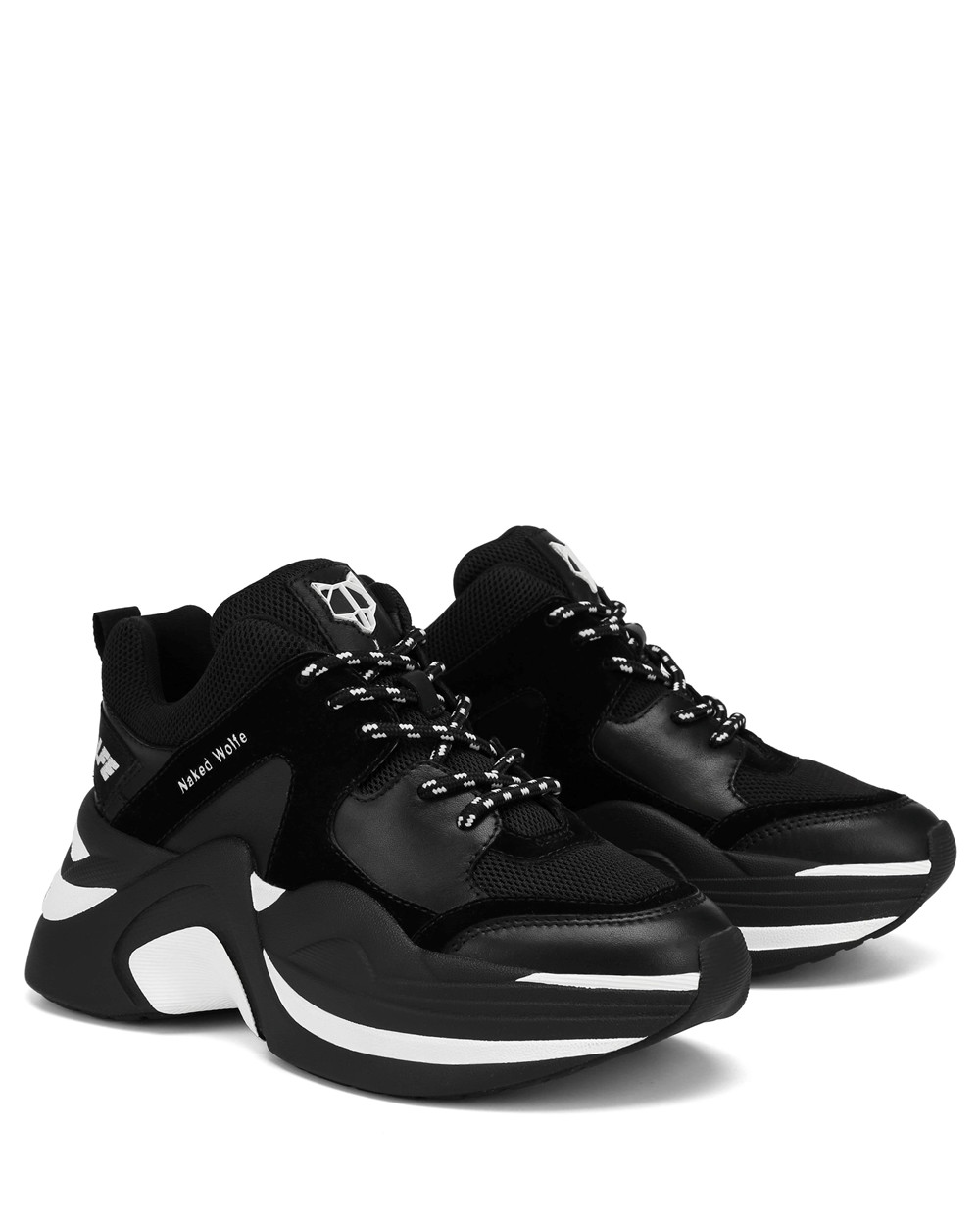 Naked Wolfe Track Double Black Sneakers | 1720-JVTZF