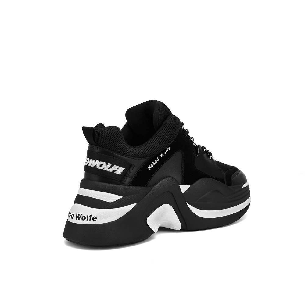 Naked Wolfe Track Double Black Sneakers | 1720-JVTZF