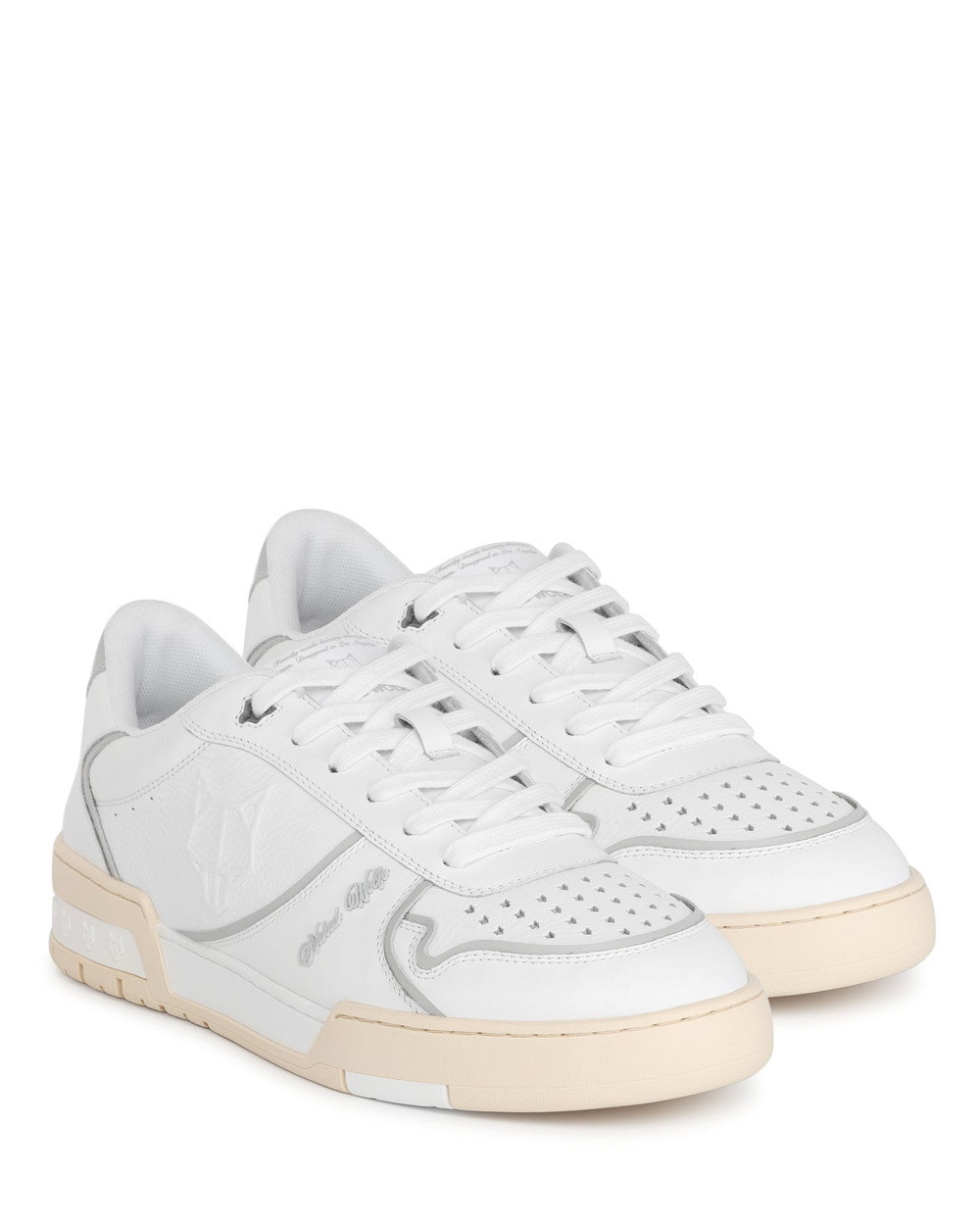 Naked Wolfe Transmission White/Grey Leather Sneakers | 4162-IBTSY