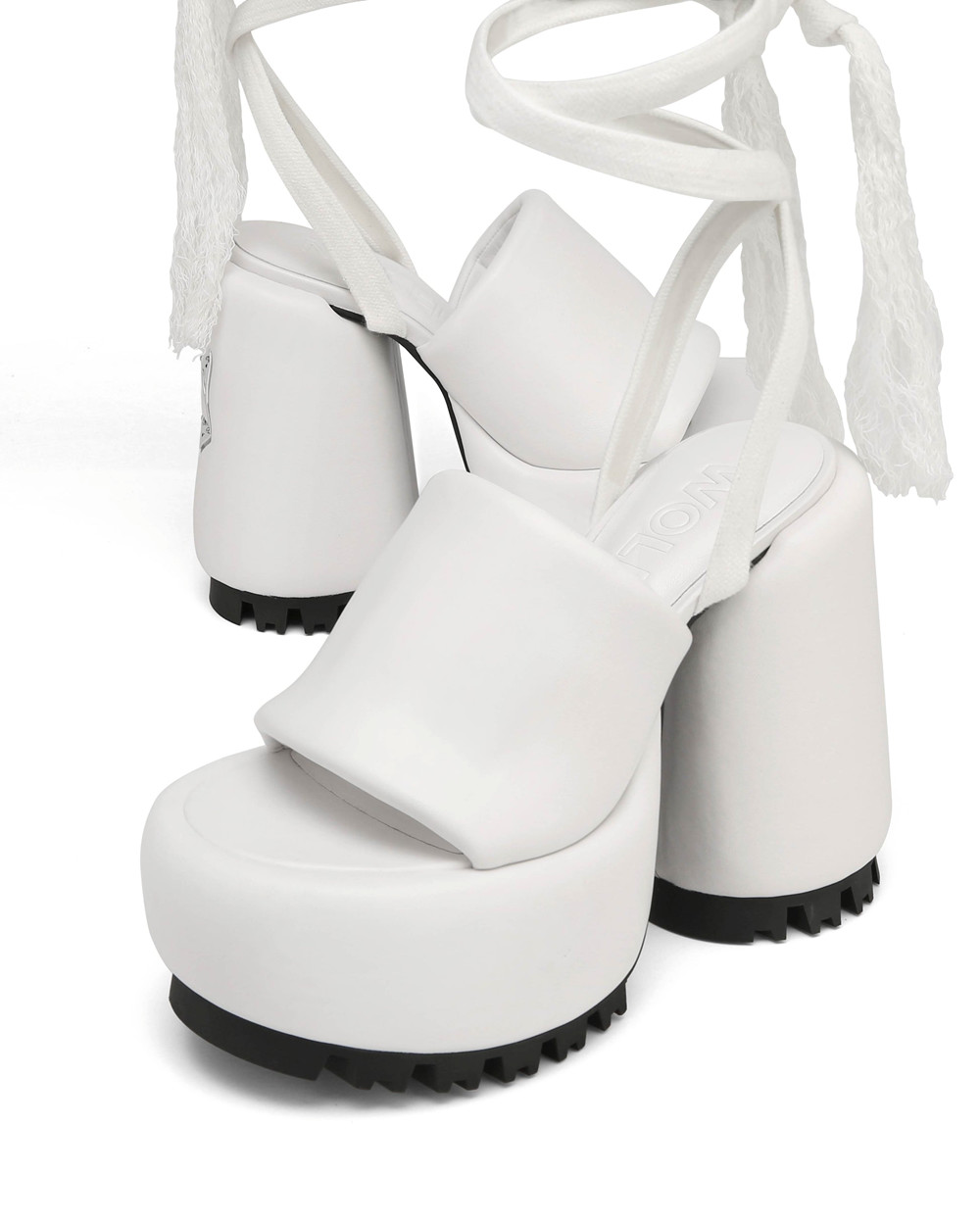 Naked Wolfe Wonder White Leather Heels | 9814-IAOKG